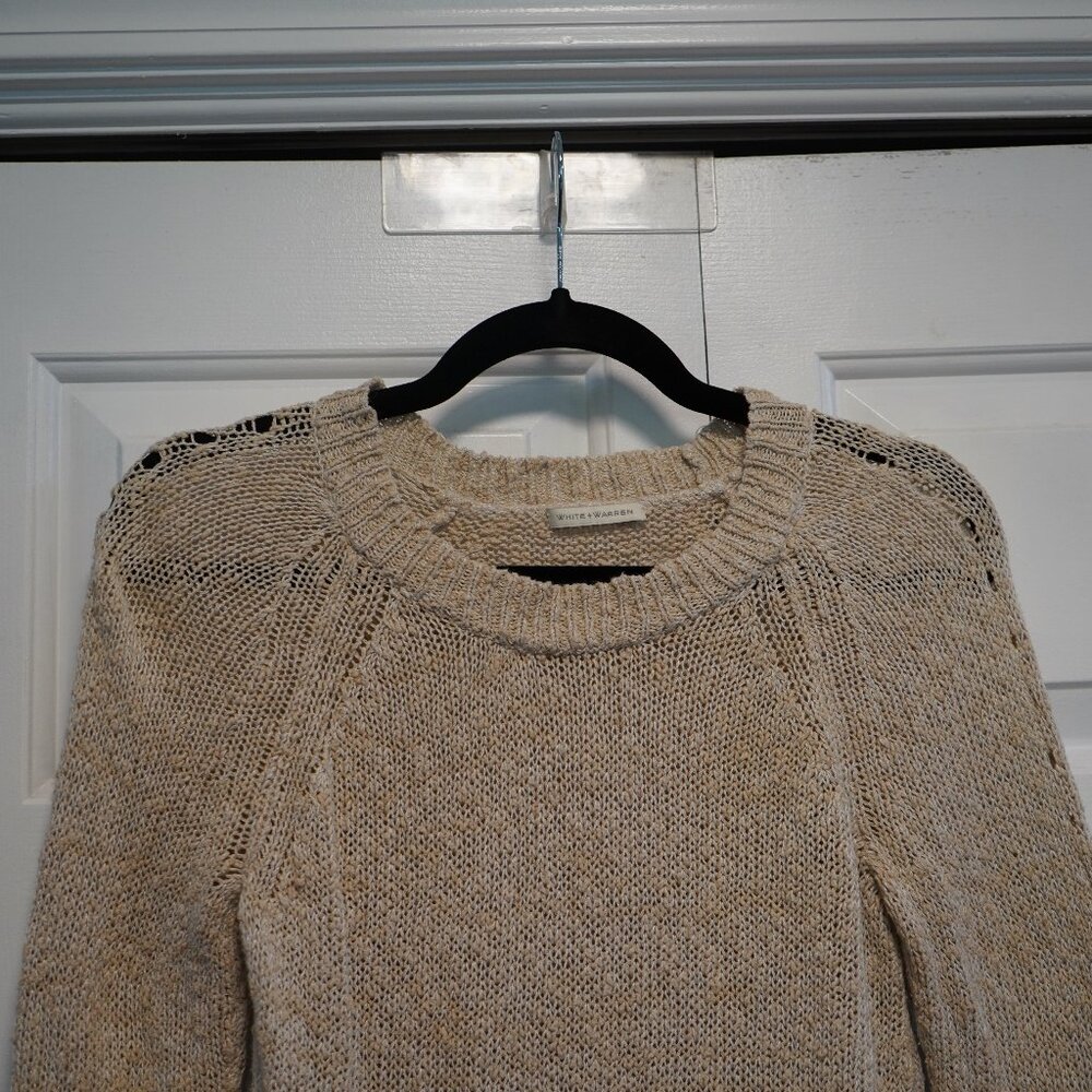 White + Warren Size S Knit Sweater Cream/Tan - Picture 8 of 9